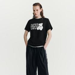 Havva 减龄字母印花圆领半袖T恤舒适精梳长绒棉女士上衣2026夏季
