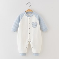 木幼事 婴儿连体衣保暖春秋冬季款纯棉夹棉宝宝内衣爬爬服睡衣新生儿衣服