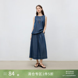 自巧 小个子度假风亚麻牛仔套装女2025新款半身裙夏季穿搭一整套 牛仔蓝上衣 XS （尺码：2）