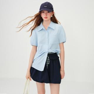 范思蓝恩 优雅气质莱赛尔扭结收腰松弛衬衫女夏度假清新上衣出片短袖衬衣