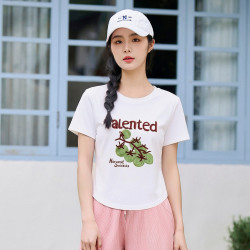 快鱼 2026年夏季女圆领基础修身显瘦遮肉高弹可爱减龄柔软舒适T恤