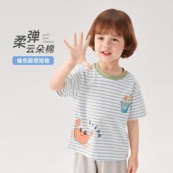 jellybaby 26新品夏款男童圆领T恤百搭日常中童螃蟹印花条纹