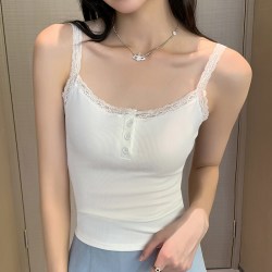 小吊带背心女生夏季蕾丝边打底上衣内搭修身外穿黑色白色粉色甜辣