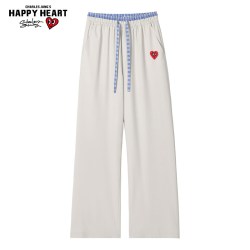 CHARLES JANG'S HAPPY HEART 2026年夏季冰丝休闲长裤子男直筒宽松格子抽绳系带