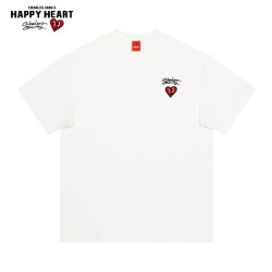 CHARLES JANG'S HAPPY HEART 短袖t恤男爱心字母印花纯棉重磅新款落肩情侣男女半袖