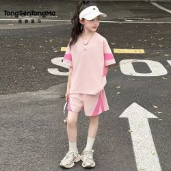 童森童马 女童套装夏季新款短袖儿童T恤上衣短裤女孩洋气运动夏装t