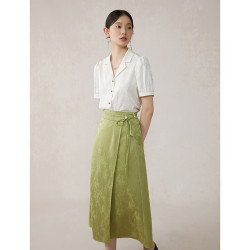 自巧 小个子 浮花影 新中式提花套装女2024夏衬衫半身裙两件套 云母白衬衫 2