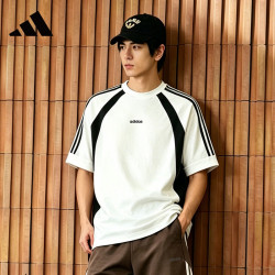 adidas t恤男女同款短袖夏季棉质百搭潮流宽松半袖休闲运动T恤L