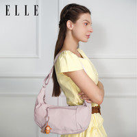 ELLE 斜挎包牛角包时尚包包 芋雾粉