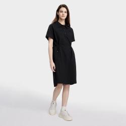 FILA 女装连衣裙女子时尚休闲衬衫领宽松简约舒适百搭梭织连衣裙