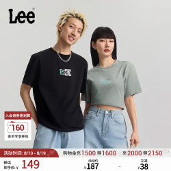 Lee 26春夏新品舒适版圆领金属感设计Logo印花男女同款短袖T恤休闲 黑色
