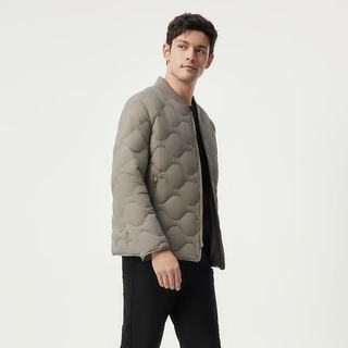 坦博尔 TAF310119A 罗纹棒球领轻薄短款羽绒服 汝窑灰 2XL