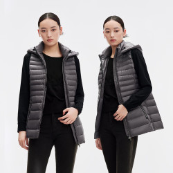 千仞岗 春秋季轻薄羽绒服短款马甲女连帽无袖外套百搭休闲宽松保暖防寒服 魔力黑 M (165)