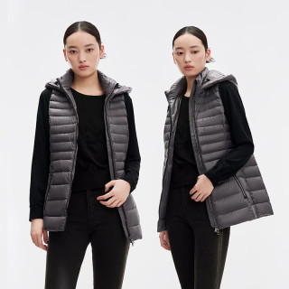 千仞岗 春秋季轻薄羽绒服短款马甲女连帽无袖外套百搭休闲宽松保暖防寒服 魔力黑 M (165)