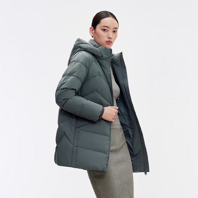 千仞岗 冬季中长款羽绒服连帽女士外套可拆卸帽百搭休闲时尚保暖防寒服 暮光紫-暂无图片 3XL (185)