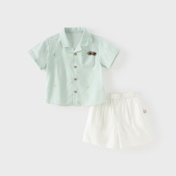 戴维贝拉 儿童短裤套装男童2026新款衬衫裤子两件套男宝宝夏装A类