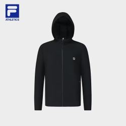 FILA 官方男士针织连帽外套2025秋新款健身运动基础防晒上衣 深黑-BK 2XL 185/104A/XXL