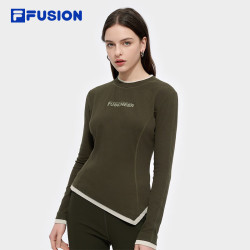 FILA FUSION潮牌女子针织长袖衫2025春季新款不规则假两件长T 板栗色-DR XS