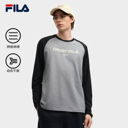 FILA 官方男子针织长袖衫2025秋季新款休闲凉感干爽插肩袖长T 花灰水泥灰-MG M 170/92A/M