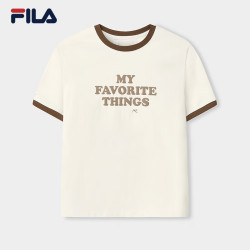 FILA 官方女子短袖T恤秋季款经典复古纯棉撞色字母上衣 仿古白-IV M M 165/84A