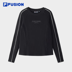 FILA FUSION潮牌女子针织长袖衫2025夏季新款时尚休闲修身长T 正黑色-BK S 160/80A/S