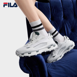 FILA 男鞋KM2老爹鞋运动鞋2025秋季新款厚底叠叠2休闲鞋老爹鞋 白中白/黄昏灰-BD 40