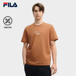 FILA 官方男子针织短袖衫2025夏新款时尚休闲简约凉感舒适T恤 沙塘橘色-OR M 170/92A/M