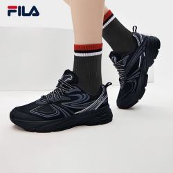 FILA 官方女鞋INTERUN漩流鞋复古运动鞋秋款休闲老爹鞋跑步鞋 黑/影黑灰-DB 35.5