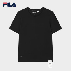 FILA 柔心纱|女子针织短袖衫2025春新款耐磨亲肤防污圆领T恤 正黑色-BK XS