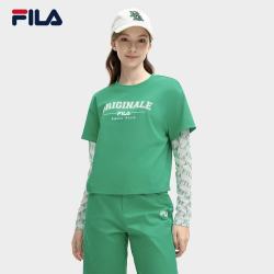FILA 官方女子针织长袖上衣春季休闲假两件长T恤 西瓜皮绿-GN L 170/88A