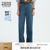 TEENIE WEENIE 小熊女装春秋季潮流复古休闲宽松阔腿牛仔裤长裤子 中蓝色 S