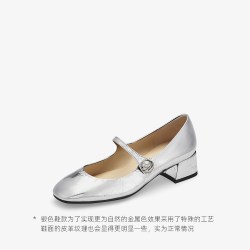 高跟73小时 明星同款73hours女鞋突然可爱春秋新款法式银色玛丽珍鞋粗跟单鞋