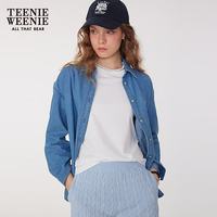 TEENIE WEENIE 小熊女装衬衫夏季休闲慵懒风复古丹宁上衣 中蓝色