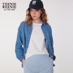 TEENIE WEENIE 小熊女装衬衫夏季休闲慵懒风复古丹宁上衣 中蓝色