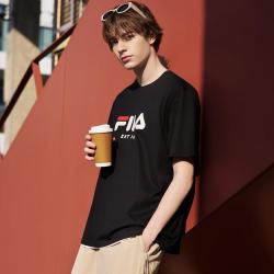 FILA 丝柔棉T恤男女同款时尚休闲宽松印花针织短袖衫