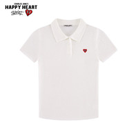 CHARLES JANG'S HAPPY HEART 夏季女士简约爱心刺绣针织翻领短袖POLO衫修身百搭 奶油白   S