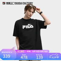 FILA 女装T恤2025年秋季新款短袖情侣同款纯棉熊猫短t上衣男女 正黑色-BK L 175/96A/L
