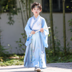 小淘孩 儿童汉服国风汉服男童演出服唐装表演服 青筠 130