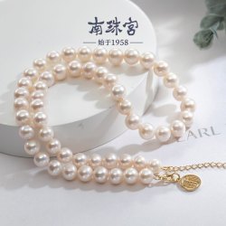 南珠宫 圆福牌淡水珍珠项链 7.5-8.5mm 43cm X097D