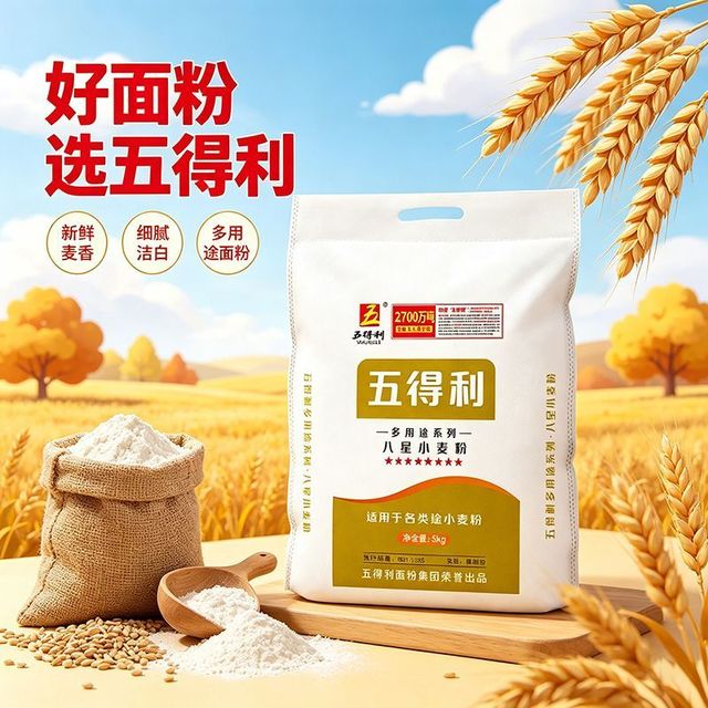 五得利 八星面粉10斤多用途小麦粉5kg馒头包子家用饺子饼面条通用