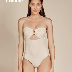 Limone 复古抹胸高腰连体泳衣 O19040