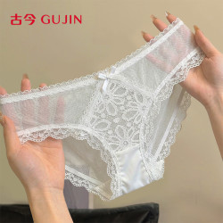 古今 2条装性感纯欲女士内裤透气情调高级纯棉底裆蕾丝低腰三角短裤