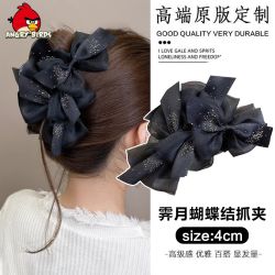 ANGRY BIRDS 气质水钻黑色蝴蝶结抓夹高级感百搭发卡鲨鱼夹发饰女童