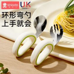 新安代 宝宝自主进食辅食勺子婴儿学吃饭训练叉子儿童不锈钢短柄叉勺套装