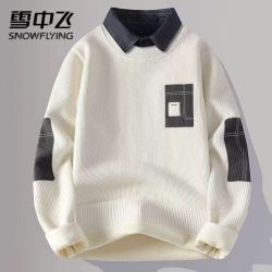 雪中飞 2026新款高级感保暖设计圆领内搭冬季加绒加厚男毛衣针织衫
