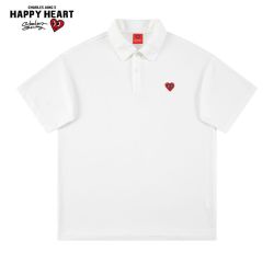 CHARLES JANG'S HAPPY HEART 短袖polo衫男女夏季翻领基础爱心刺绣宽松休闲情侣百搭
