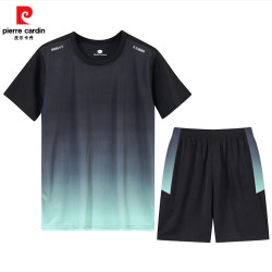 皮尔·卡丹 男女同款速干短袖短裤运动套装 2件套