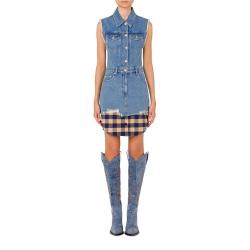 MOSCHINO 女士Check Details蓝色牛仔连衣裙
