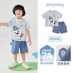 jellybaby [7A抗菌]男童套装6宝宝夏季小萌熊T恤短裤小童衣服夏装儿童两件套
