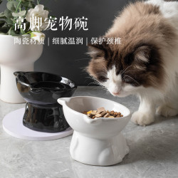 猫碗陶瓷猫咪食盆高脚护颈碗防打翻防黑下巴宠物饮水碗猫咪用品